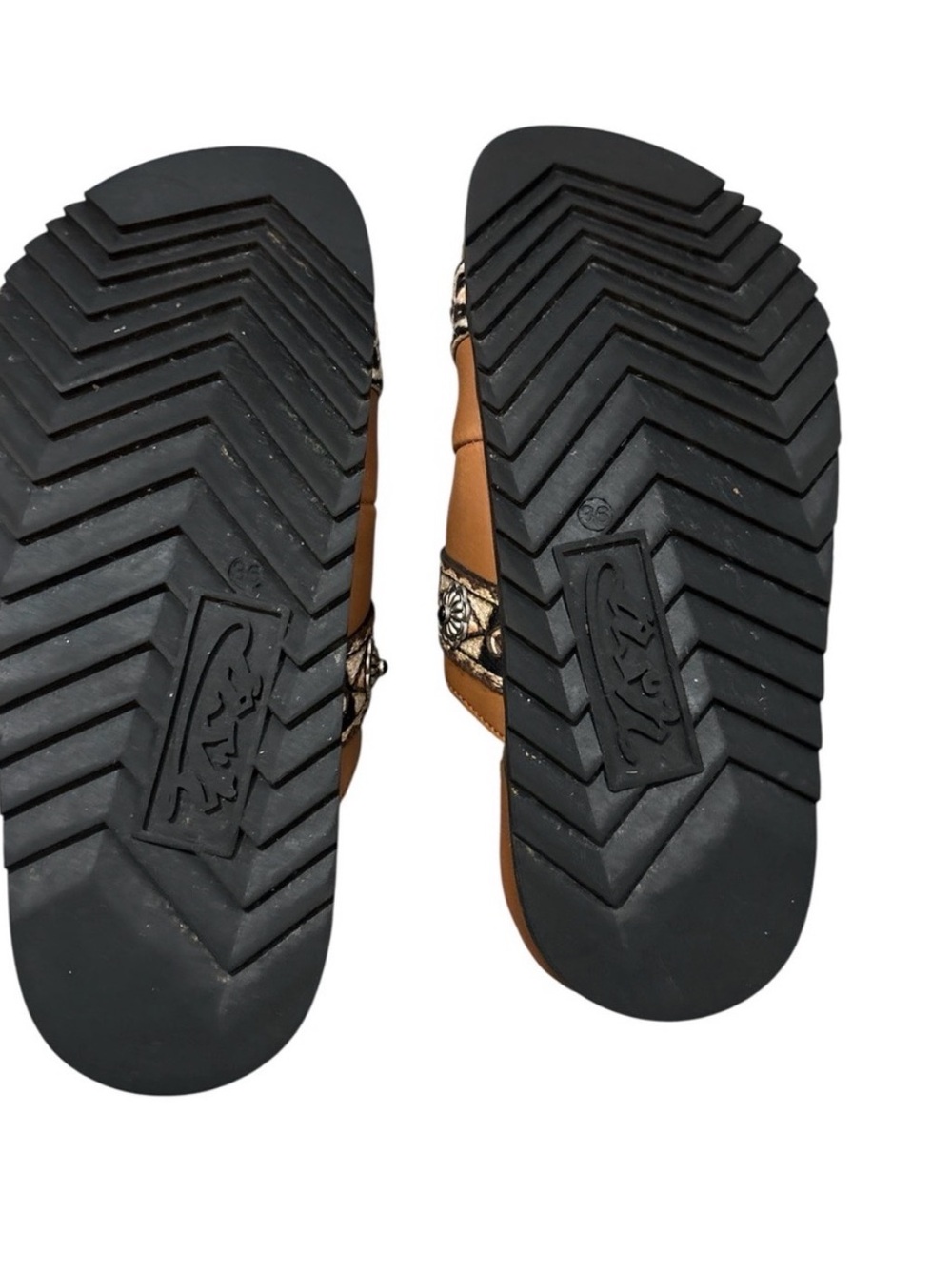 Ash Ulysse Western Embellished Buckle Slide Sandals in Tan & Black - Picture 3 of 8